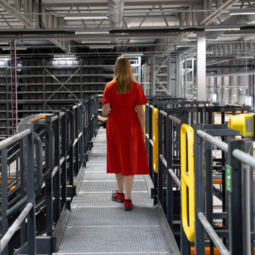 Logistics Manager walking through H&M warehouse in Eskilstuna.